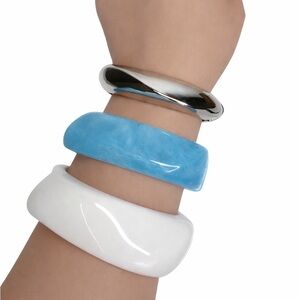 Silver, Blue, and White Bangle Set